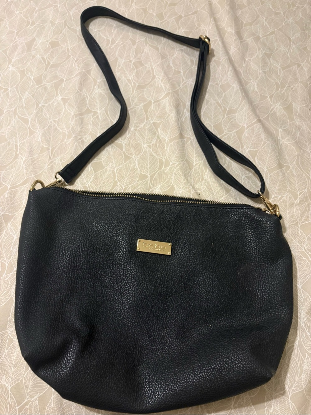 bebe Black Pebbled Crossbody Shoulder Bag with Gold Hardware
